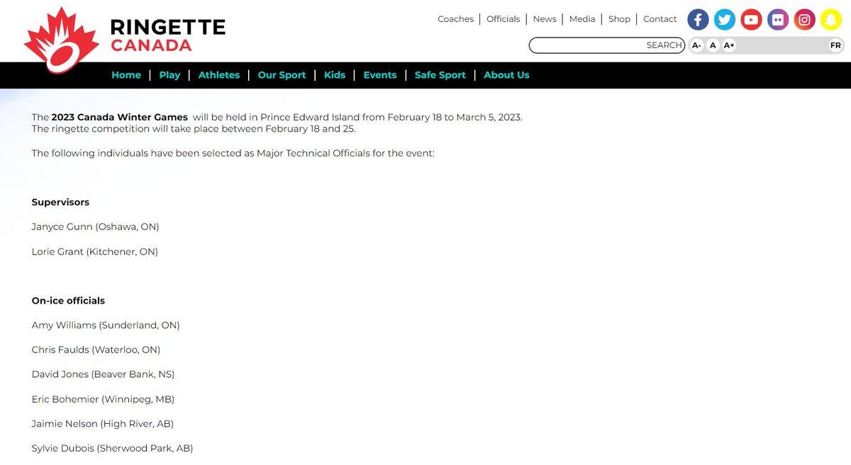 A big congratulations goes out to our very own Referee in Chief, Sylvie Dubois, who has been selected as an on-ice official for the 2023 Canada Winter Games hosted in PEI.