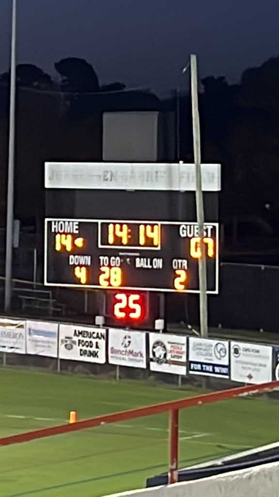 Northside 7 - New Hanover 14 at Halftime