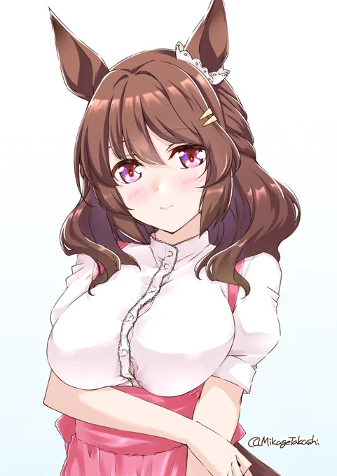 ■アンミラ ライトハロー■よくわからないうちの制服を着ることになってしまったが、偶然その姿を見たトレーナーに良く似合ってると言われて満更でもないライトハローさん#アンミラ #アンナミラーズ #ウマ娘 #ライトハローもう月末か… 