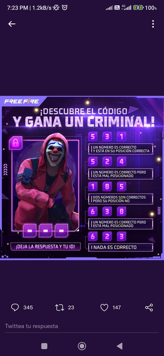Jans42826233's tweet photo. @freefirelatino 501
351
051
Estos son mis códigos, hace rato que no venía a participar quien quita tenga un golpe de suerte 🥰
ID: 109173709 https://t.co/P4YUKjxQJV