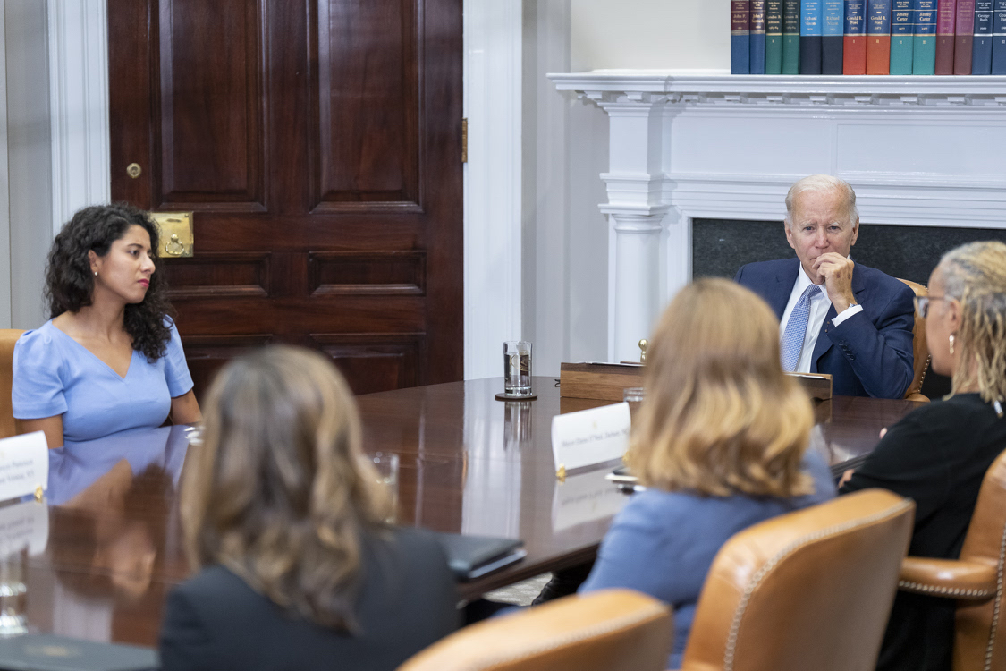 Today, President Biden stopped by a meeting with state and local leaders to highlight their local actions and our partnership to defend reproductive rights.