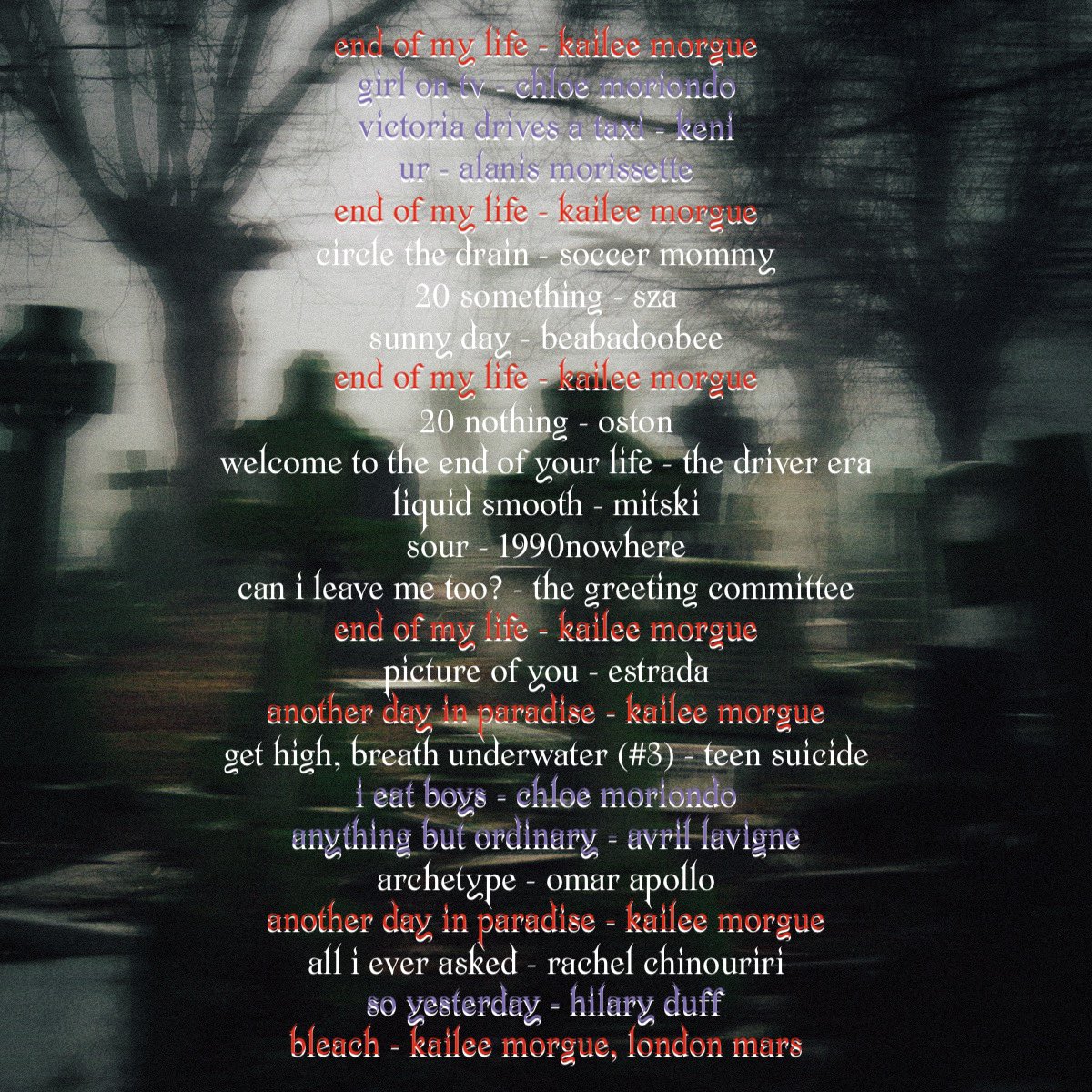 morguemedia's tweet photo. from @keniandthejets to @charli_xcx, from @beyonce and @estrada_foo here are kailee’s picks (and many more!) for this dieners playlist update !! 🔪⚰️ kailee's dieners  https://t.co/9gDxjrLZSG https://t.co/39DGiOcdz2