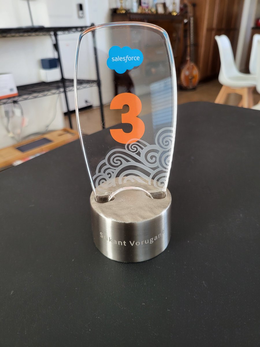 voruganti's tweet photo. Got my 3 tear trophy from Salesforce today 👍 https://t.co/y6aIpuCVmg