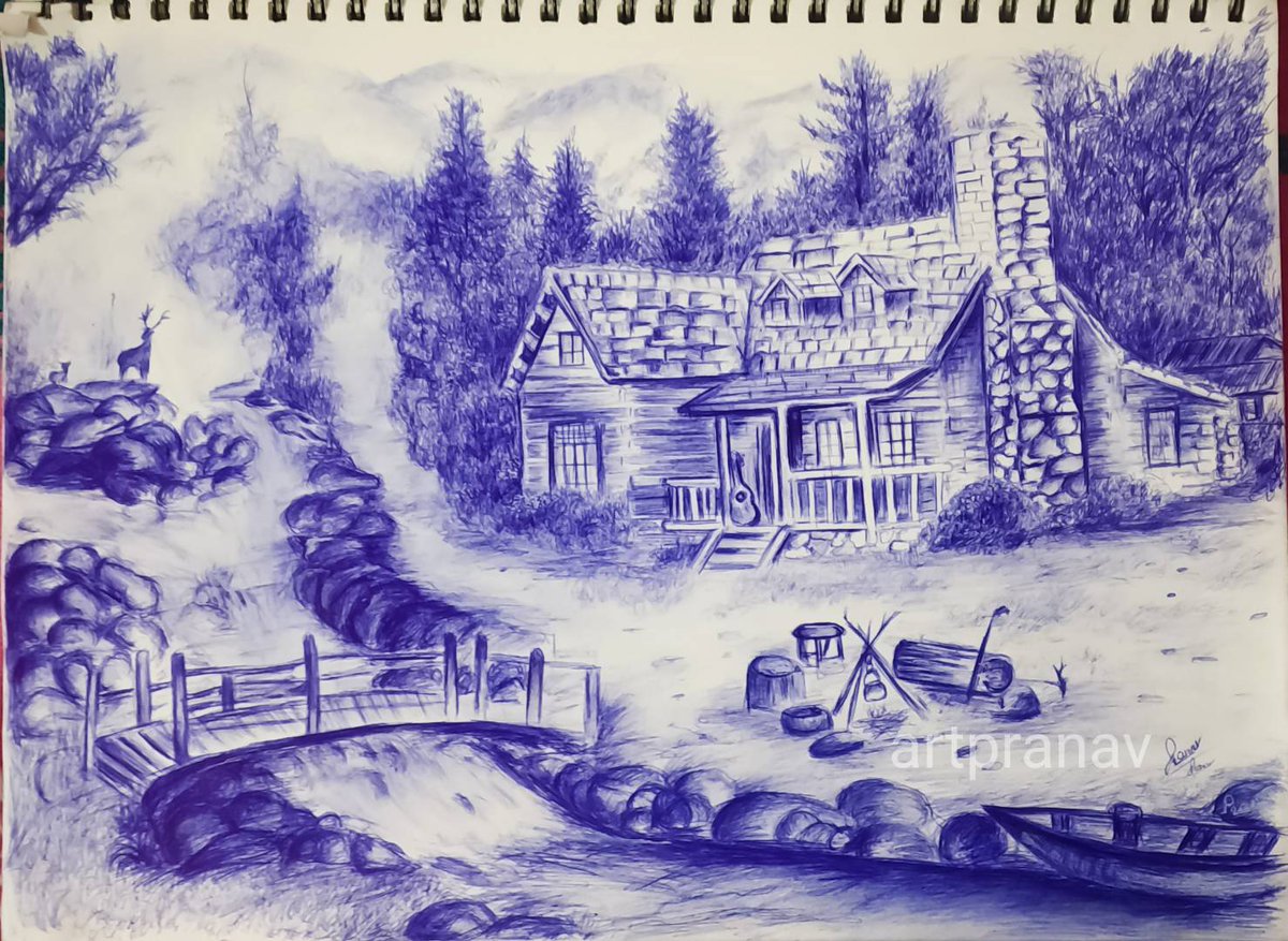 kpranav792's tweet photo. My art work 
Used ballpoint pen 
Beautiful landscape 
A3 #international #drawing #art #artshare #India https://t.co/OifUCHvjk7