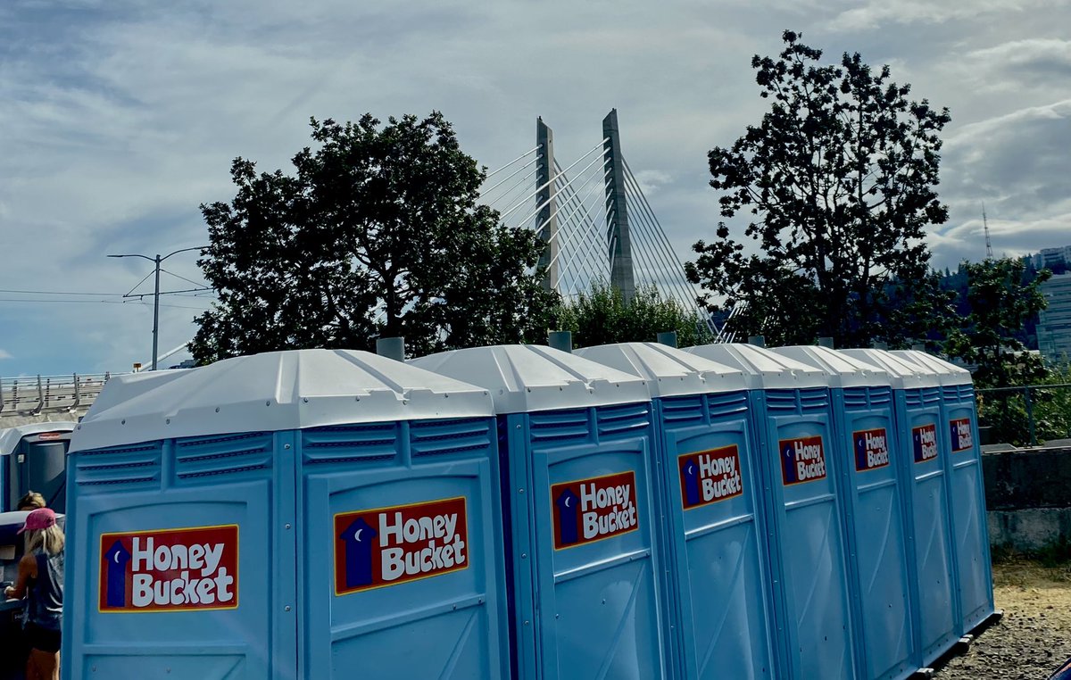 ProvHealth's tweet photo. Hood to Coast hosts some of the most picturesque @honeybucket locations in the shadow of Mt. Hood and under Tillikum Crossing! Thank you for serving our #HTC22 & #PTC22 community! https://t.co/bnNK5nJKvf