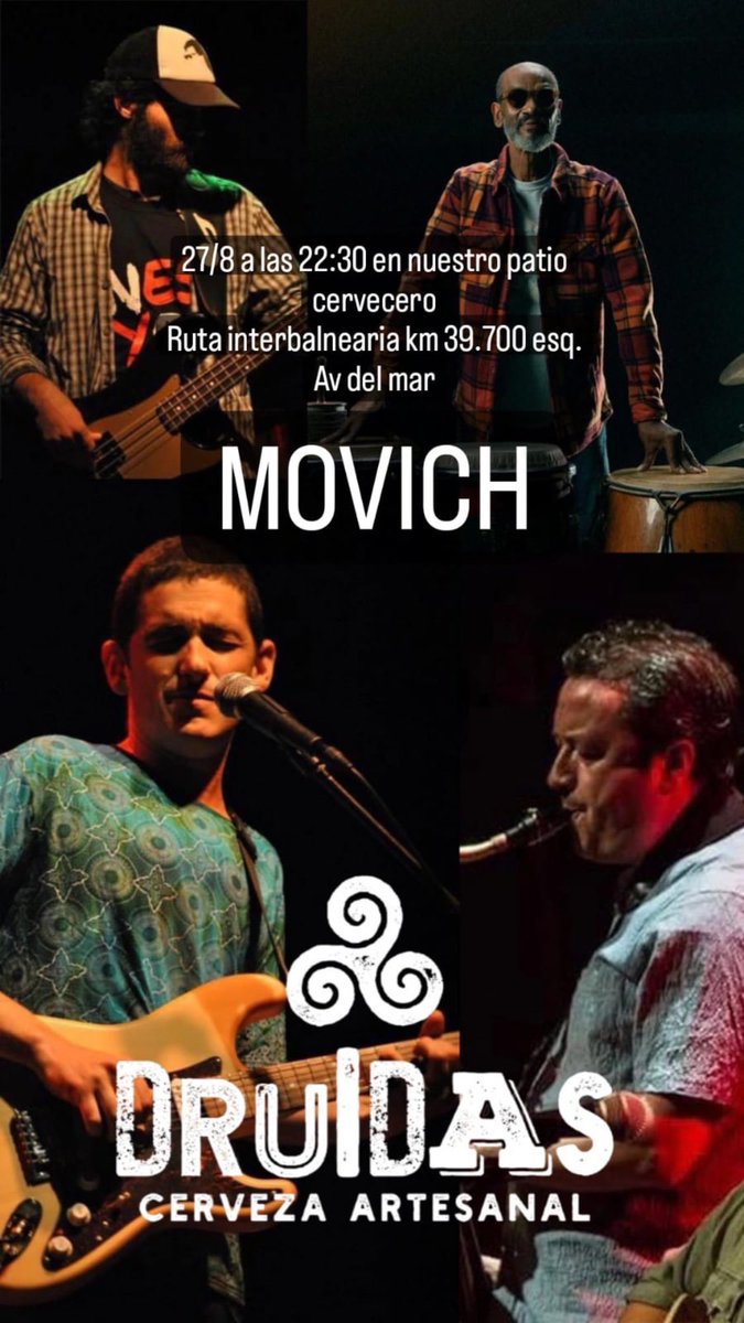 abramovichmar's tweet photo. Movich • Marcos Abramovich • Walter “Nego” Haedo • Fabian Pietrafesa • Ro Otero • Este sábado 27 a las 22:30hs. en Druidas - Marindia https://t.co/iHEi5rBQF3