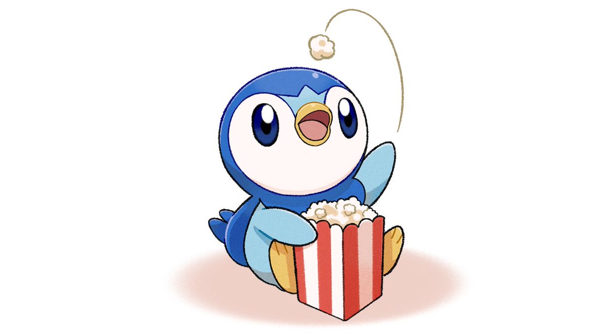 piplup no humans popcorn pokemon (creature) solo blue eyes sitting tongue  illustration images