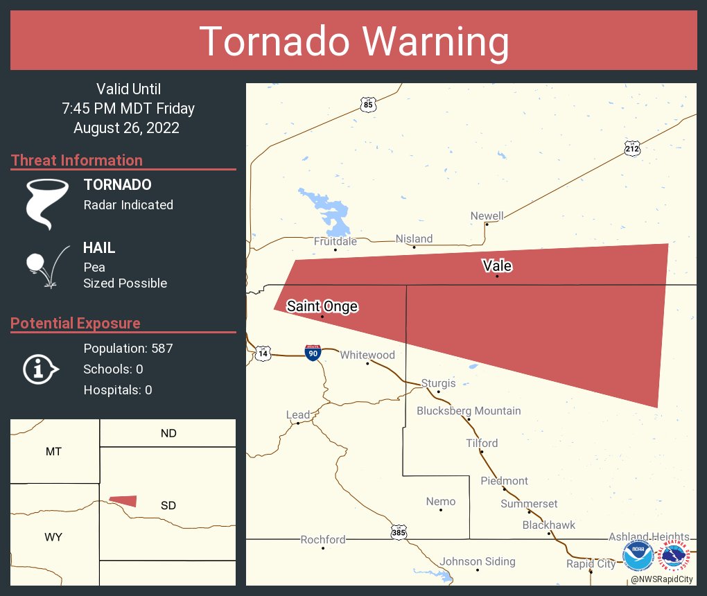 NWS Tornado on Twitter "Tornado Warning including Saint Onge SD and