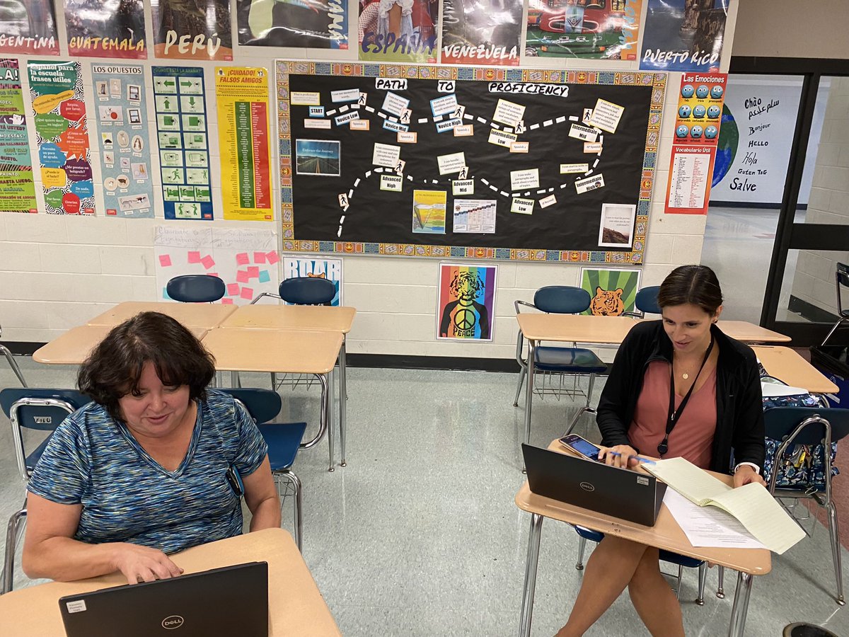 senoritapacheco's tweet photo. Some of our WL educators working diligently during summer PD on preparing our curriculum for the new 57 minute period! #thisisdedication @Taunton_Schools @tauntonhstigers https://t.co/yExFWFgVaO