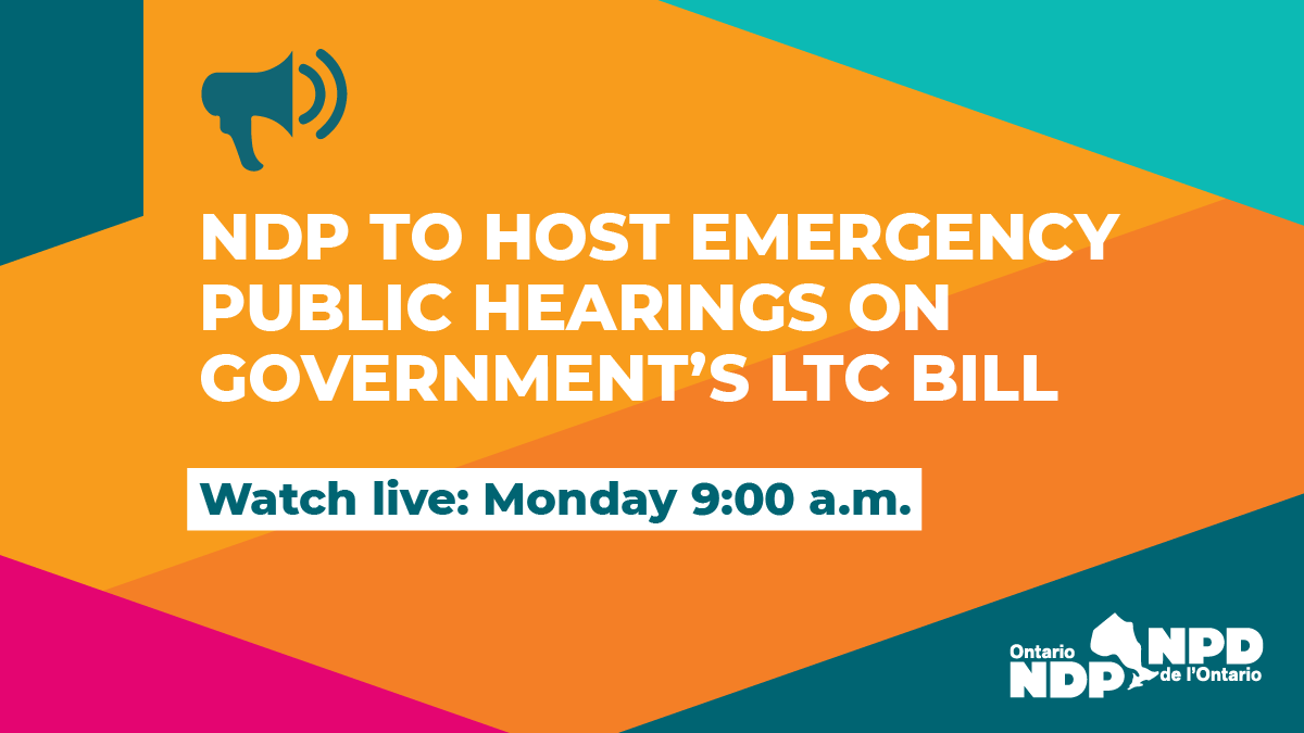 kristynwongtam's tweet photo. If Ford won't have hearings on Bill 7, we will. @OntarioNDP is hosting an emergency public hearing on Monday at 9 am. #LTC advocates have the opportunity to raise  concerns about the harmful effects   Bill 7 will have on #seniors.

Livestream here: https://t.co/e3qqHyVrJ0 #onpoli https://t.co/a2pmoUUhgT