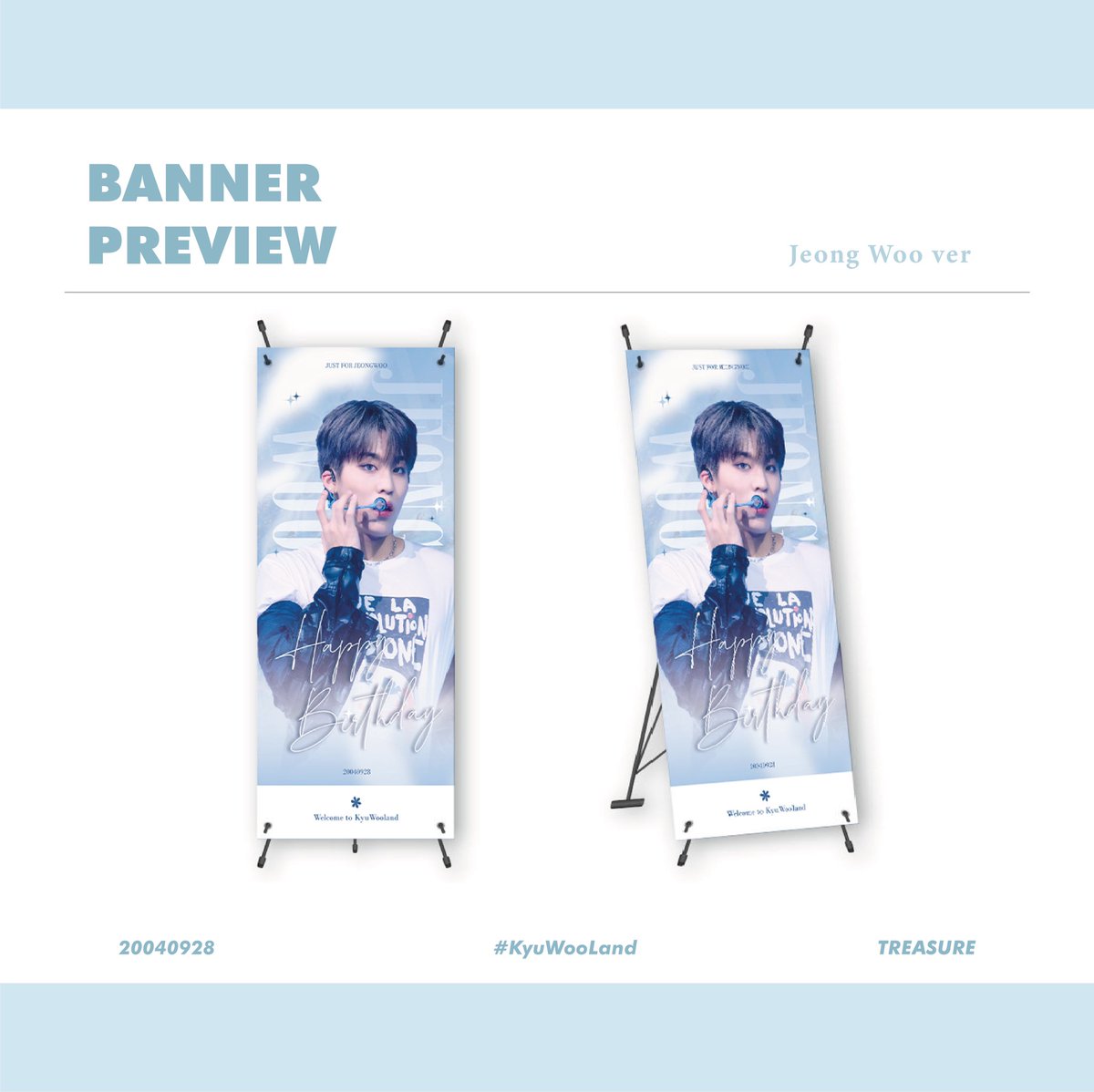 — Cupsleeve &amp; Banner Preview!

Hello Teumes! Here’s a close-up preview of the cupsleeves you’ll receive and banners you will see at the event! More previews will come soon so stay tuned~

#KYUWOOLAND #KYUWOOLANDINKCH #TREASURE #트레저 #JUNKYU #PARKJEONGWOO