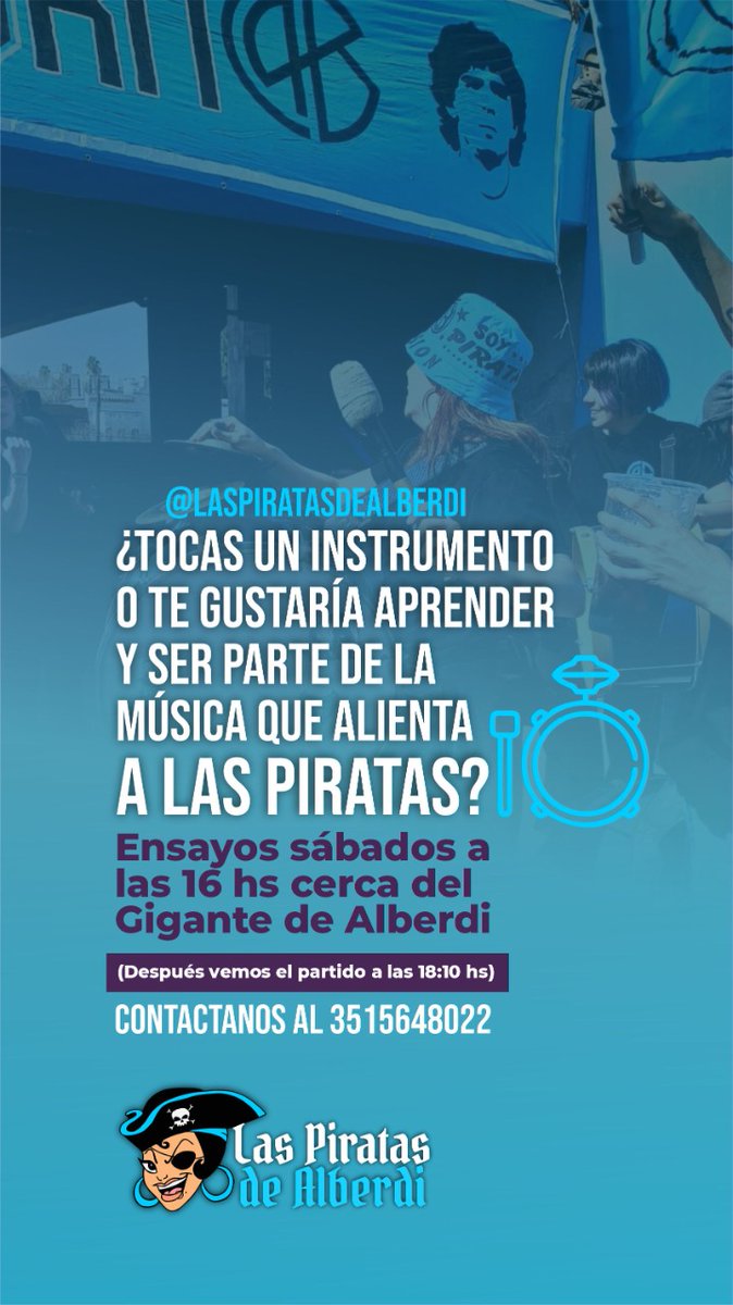 laspiratasok's tweet photo. LA BANDA DE LAS PIRATAS CON REDOBLANTES TE VA A ALENTAR🎺🥁🎶

Sumate a musicalizar esta locura.
#MusiCAB https://t.co/DYgPqyjUvM