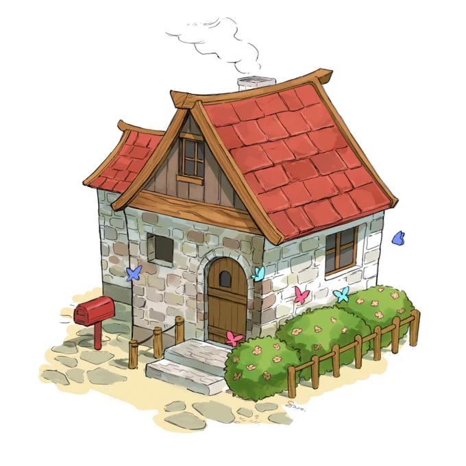 002 赤い屋根の家 