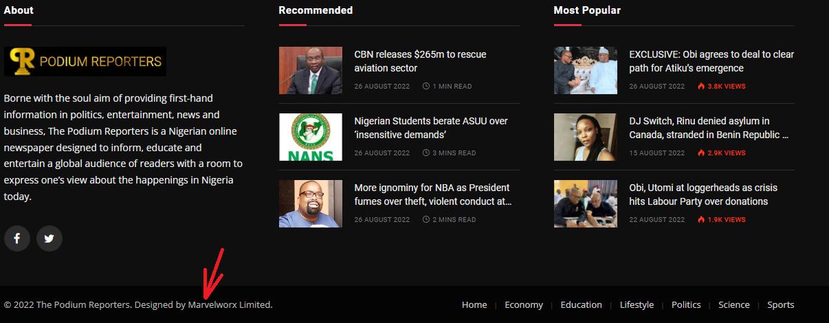 DavidHundeyin's tweet photo. "Podium Reporters" is a fake news content mill run by Seyi Falufosi, owner of @theonekshop and a web developer BMC operative too dumb to conceal her own internet footprint, to the extent of inadvertently revealing that the APC is directly behind this operation.

A thread. https://t.co/mVN60USUv6