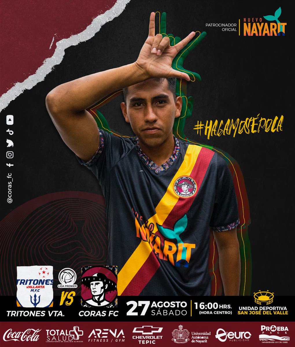 Coras_FC's tweet photo. ¡EL PRIMERO DE LA TEMPORADA! ⚽️

Nos enfrentamos 🆚 Tritones Vallarta en la Jornada 1 de @LigaPremier_FMF 

🗓️ 27 de agosto
⏰ 16:00 hrs
🏟️ Unidad Deportiva San José del Valle 

#HagamosÉpoca https://t.co/z4iKtfmp5h