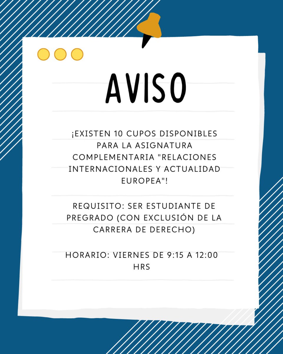 #ATENCIÓN estudiantes de pregrado @udeconcepcion con exclusión de derecho. ¿No alcanzaste a inscribir? 😢 No te preocupes, existen 10 cupos para el complementario 'Relaciones internacionales y actualidad europea'. ¡No te quedes fuera!😉 @PaulinaAstrozaS