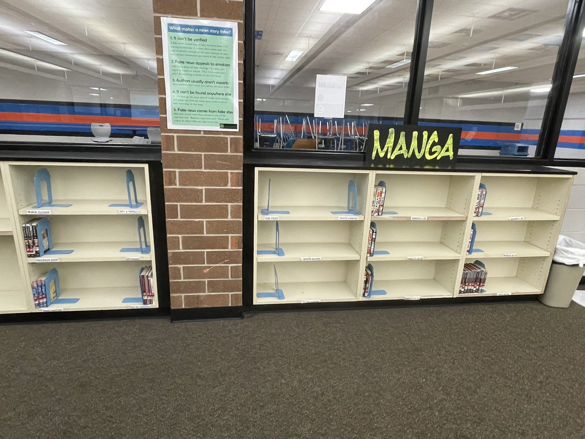 BrookeByTheBook's tweet photo. What the Manga section looks like after all the classes have been through the library. #NeedMoreManga https://t.co/UxyPIbVP5t