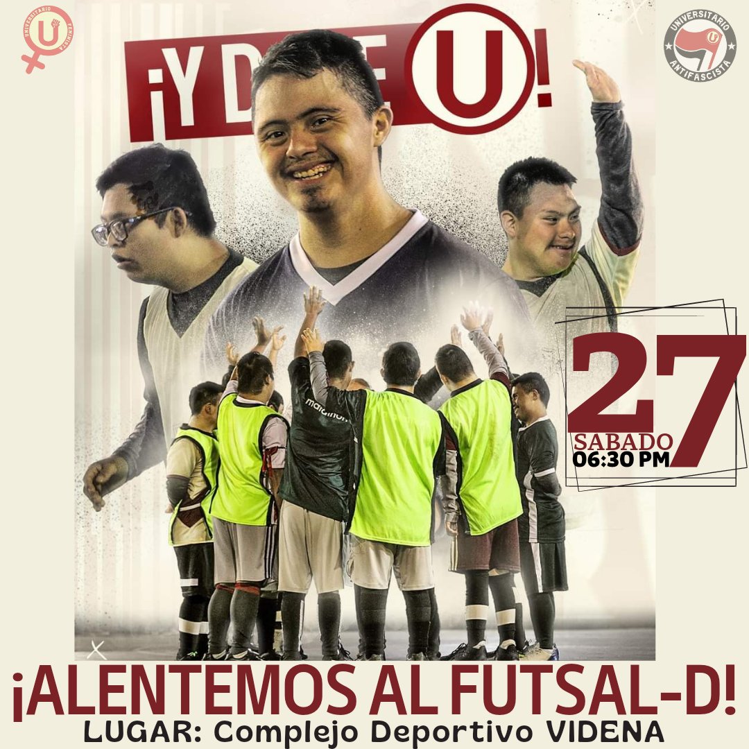 UniversitarioF4's tweet photo. ✨A SACAR LA GARRA CREMAS✨

⚽ Universitario vs. Alianza Lima
🏆 Primer Clásico de Futsal D.
⏰ 6:30 p.m.
🏟 Polideportivo 1 - Sede Legado Videna
📲 #UxAL

¡ Y dale U en todas sus disciplinas!

#YDaleU https://t.co/YEDcGtbNOs