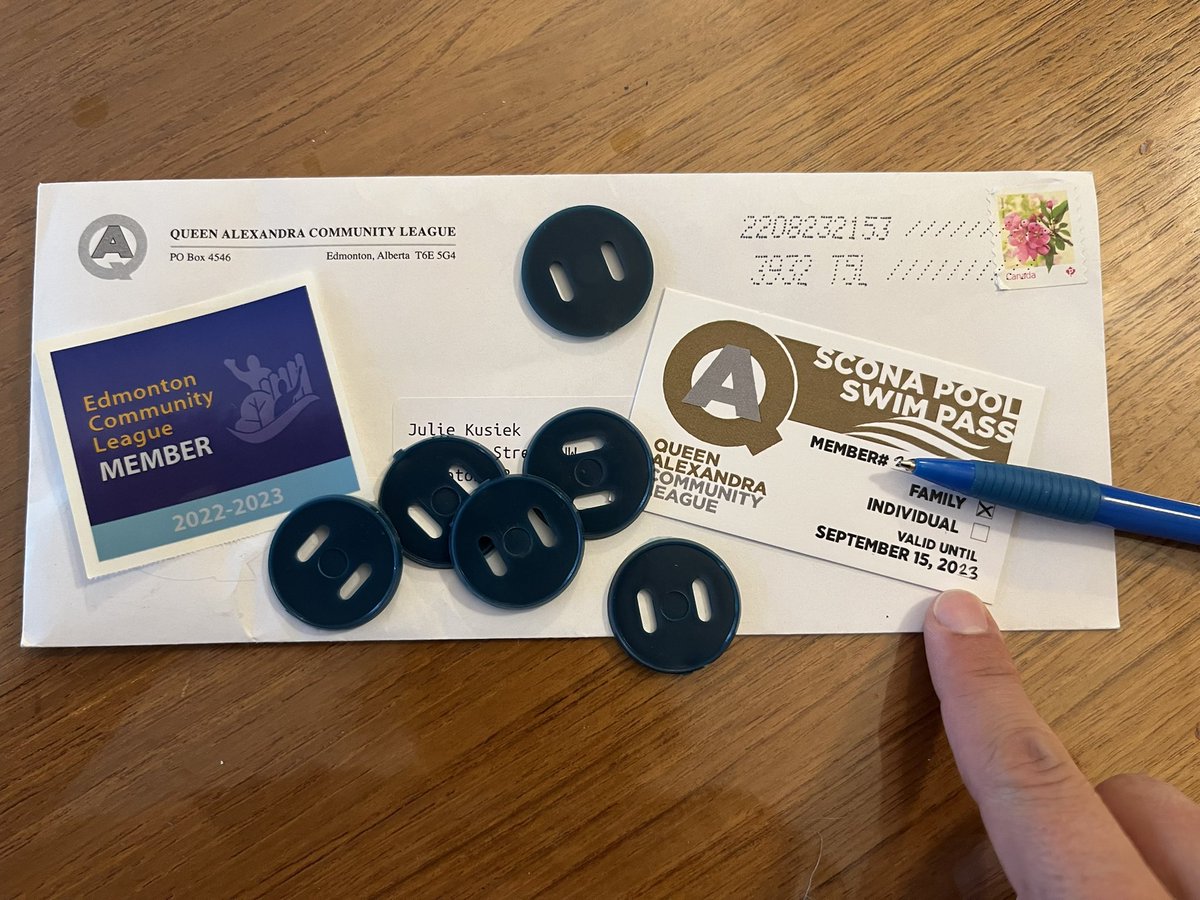 JulieKusiek's tweet photo. Queen Alex CL members get 40 free swims at #SconaPool. Renewed online last week for indoor ⚽️ registration.
Went for a swim today. When I got home, this had arrived by mail. Good until Sept ‘23. Oof! 😢
Rollie Miles can’t open soon enough. #yegcc https://t.co/CoqJNcILV3