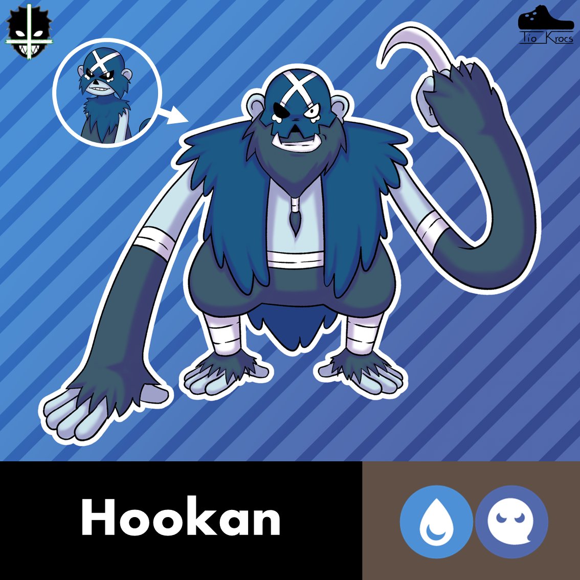 TioKrocs's tweet photo. ¡Al subir a nivel 36, Priskull evoluciona a Hookan!
Hookan
(Hook=Garfio | Orangután)
Especie: Pirata
Tipo: Agua/Fantasma
Altura: 1,2 m
Peso: 85 Kg
Habilidad: Torrente
Creador: +TurBanda
#hookan #priskull #maskey #pokemon #fakemon #masturdex #digitalart #clipstudiopaint #huion https://t.co/cILUErT84H