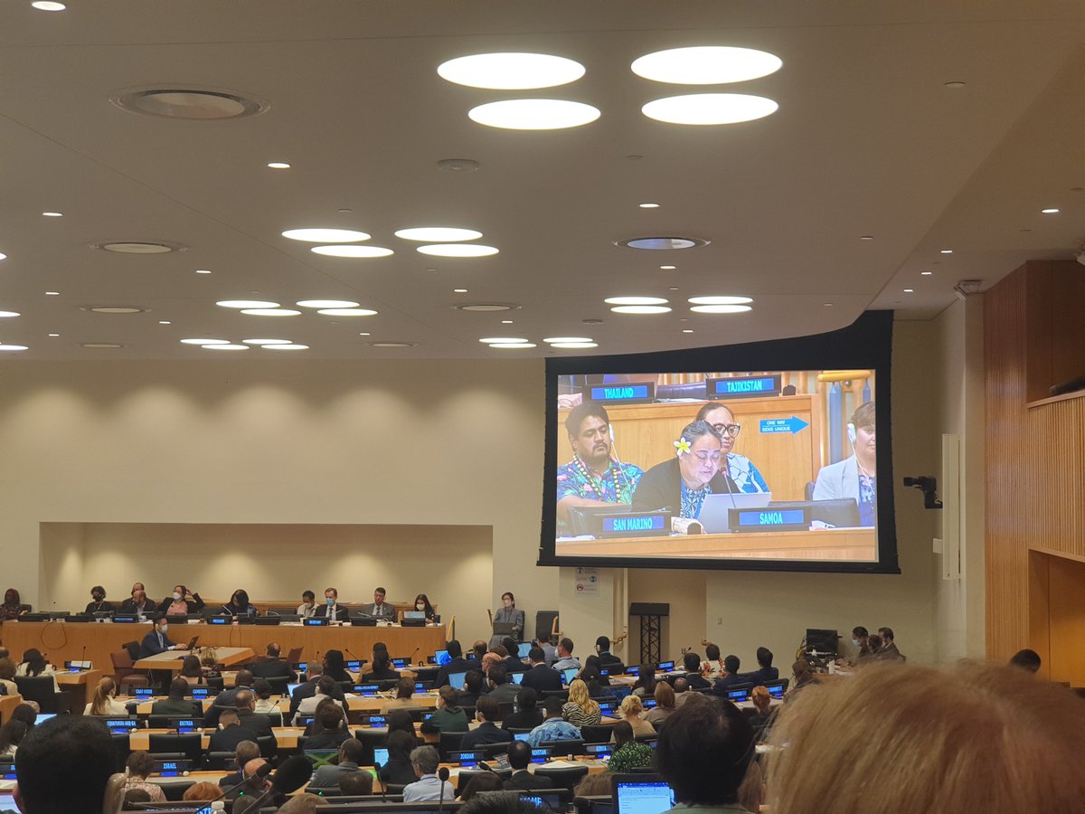 dkachelriess1's tweet photo. Samoa on behalf #PSIDS conveys their deep disappointment that #BBNJ #IGC5 could not conclude a #HighSeasTreaty despite massive effort by negotiators & cost to states, but commits to undergo the same again to finish in the resumed session. Long applause from the plenary. https://t.co/WbuxreNrIm