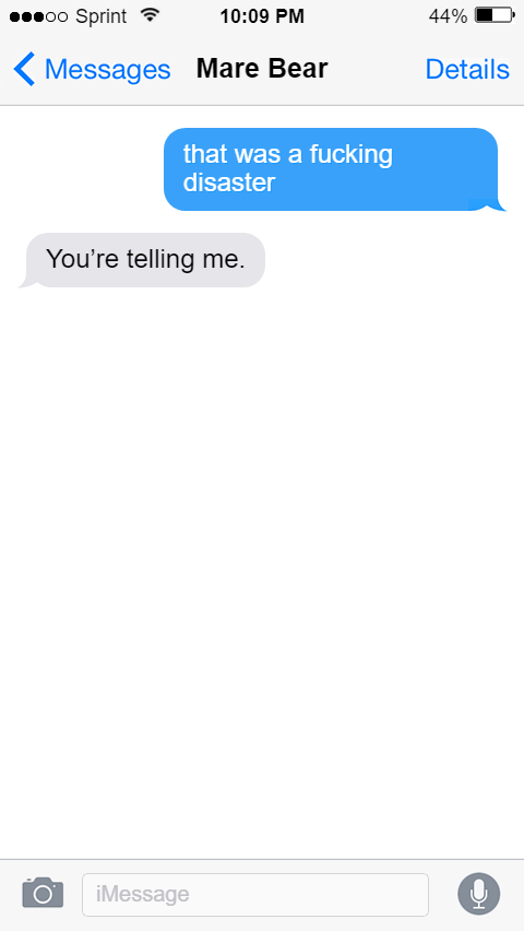 Lucius: that was a fucking disaster  Mary: You’re telling me.