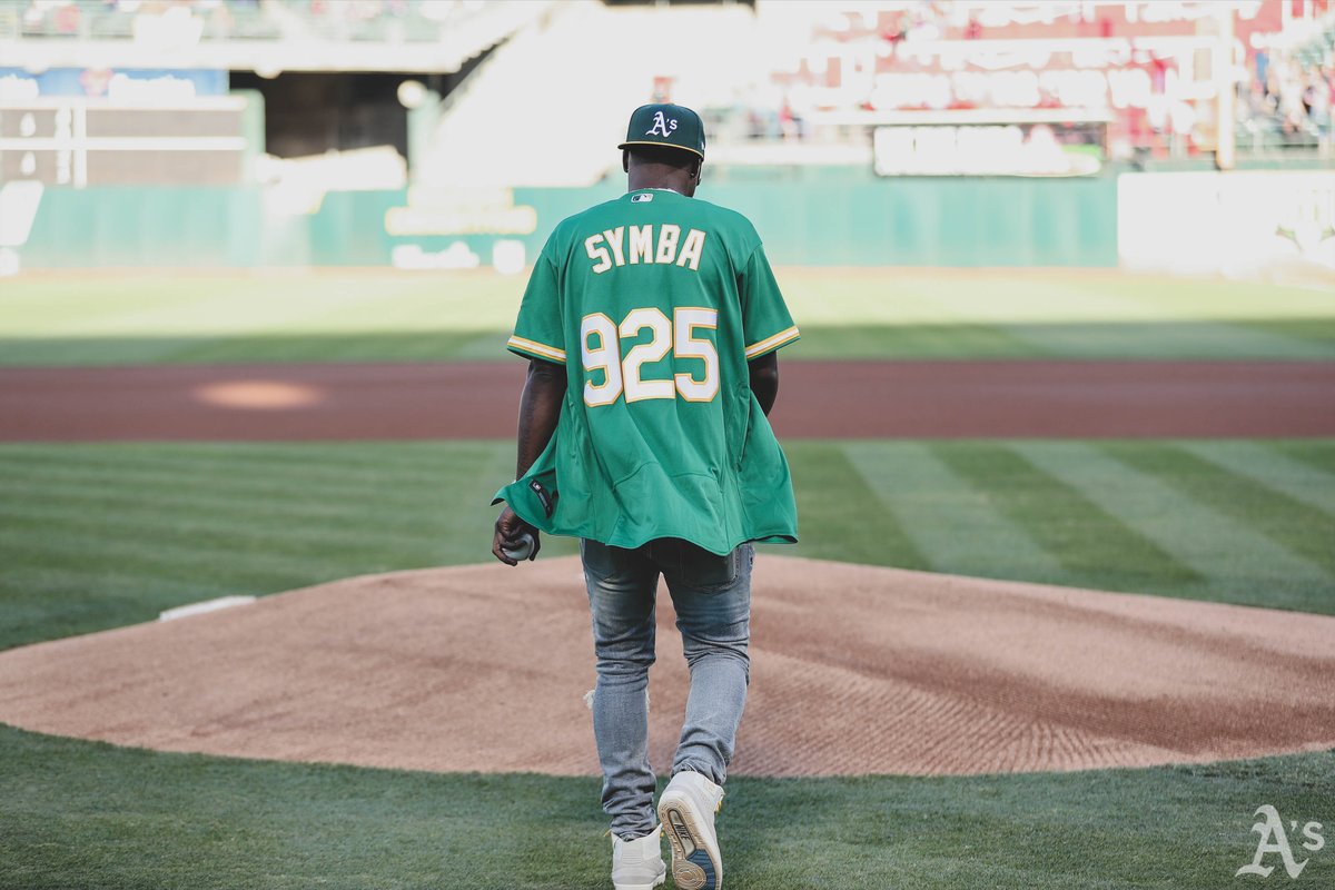 Athletics's tweet photo. He's 4Real.

Thank you, @therealsymba for throwing out tonight’s first pitch! https://t.co/svZN6eQs0y