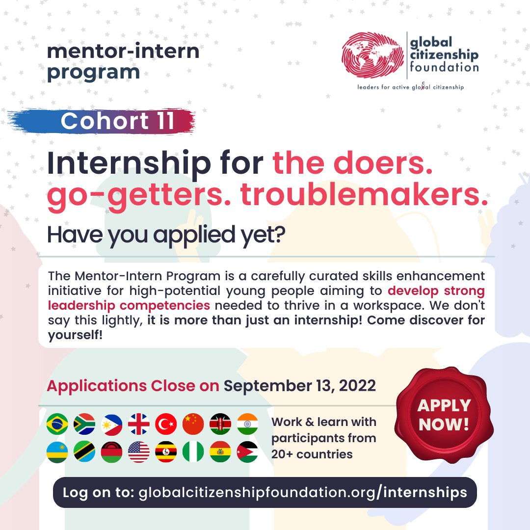 📢 Join our global workspace!

🎉 The applications for Mentor-Intern Program Cohort 11-September Intake is now open! 

📢 Join our global workspace!
👉 To learn more about #InternshipOpportunities available, visit...