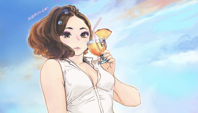 見栄子さんビーチでカクテル #岸見栄子 #カクテル https://t.co/NlKkcn5F7M 