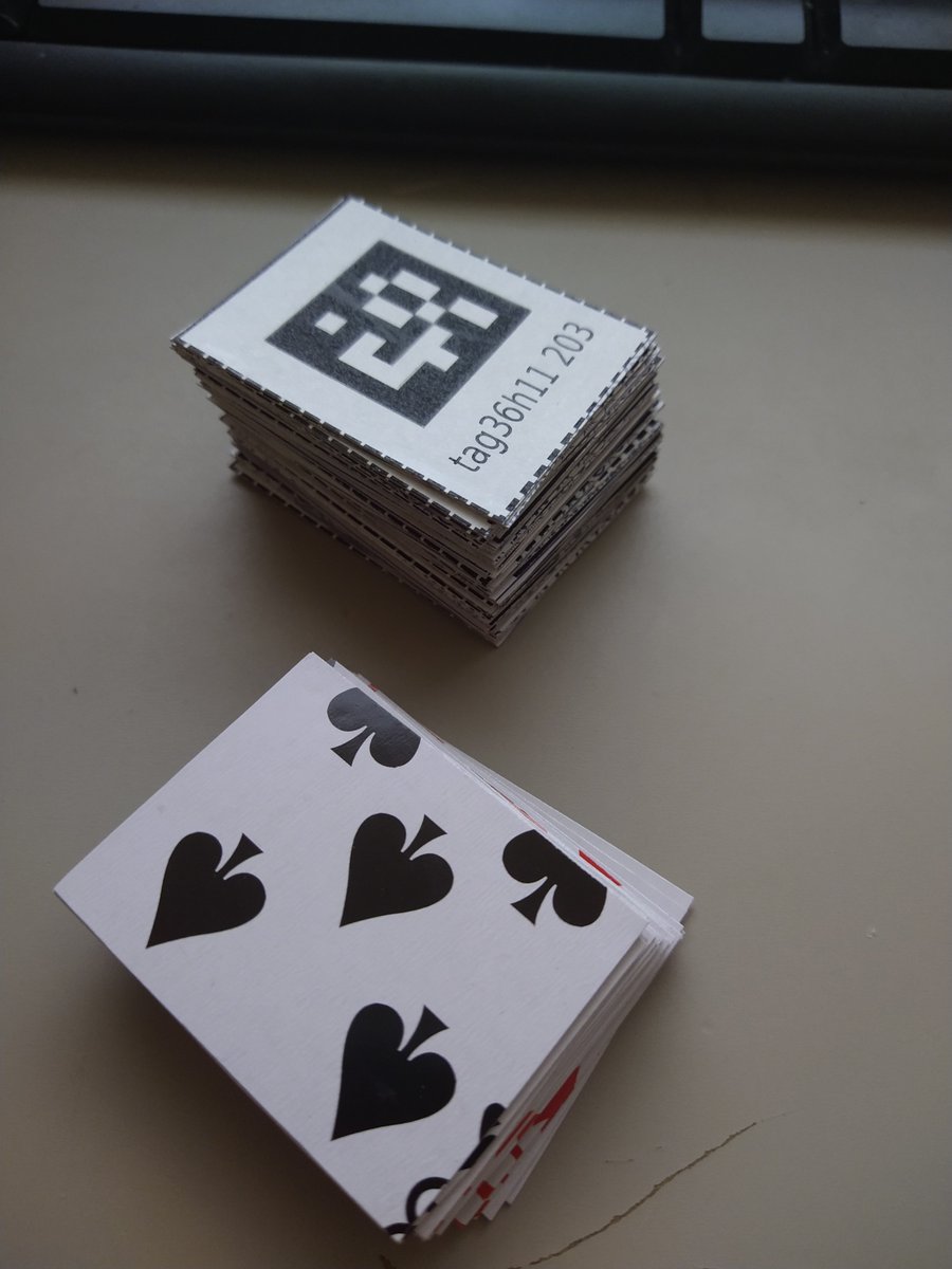 kd8bxp's tweet image. At first I printed out some #AprilTags and glued them to playing cards, cut up the cards, so I could place the markers on my grid....The problem with this idea, the robot seemed to want to push the markers out of the way, it didn&apos;t roll over them as smooth as I thought it would