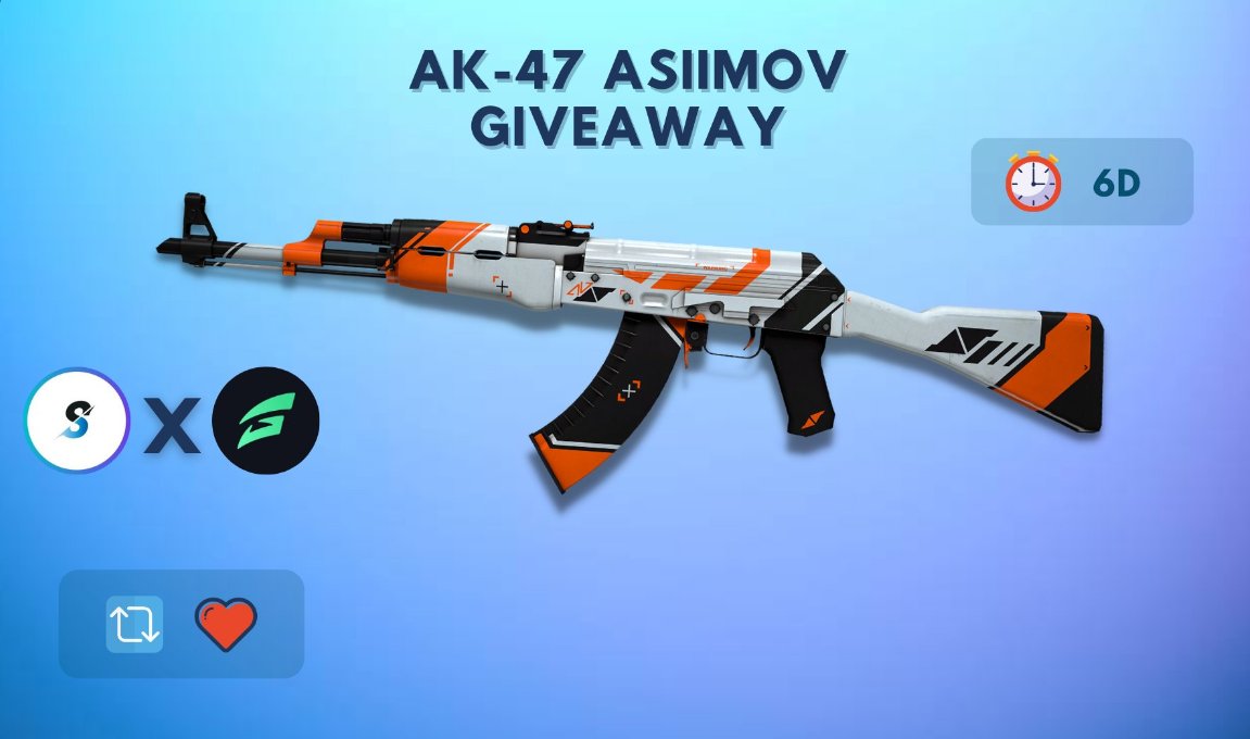 Amanda6i9's tweet photo. 🎁AK-47 ASIIMOV (FT) 0.16 fv
#CSGOGiveaway  💙

To Enter:

✅-Retweet
✅-Follow:  
@Amanda6i9 
+
@gambabit
 + 
@sku11ster

Good luck 🍀-Ends in 6 Days ⏰ #CSGO https://t.co/E0r2mNqguT