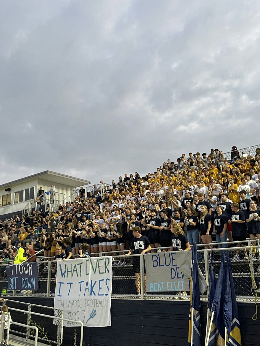 Seriously, best student section in the world. These kids brought serious energy tonight. Band was 🔥, fball team clicking, and the passion was contagious. Already can’t wait for next week! #FridayNightLights #TallmadgeBlueDevils <a href="/tcstweets1/">Tallmadge City Schools</a>