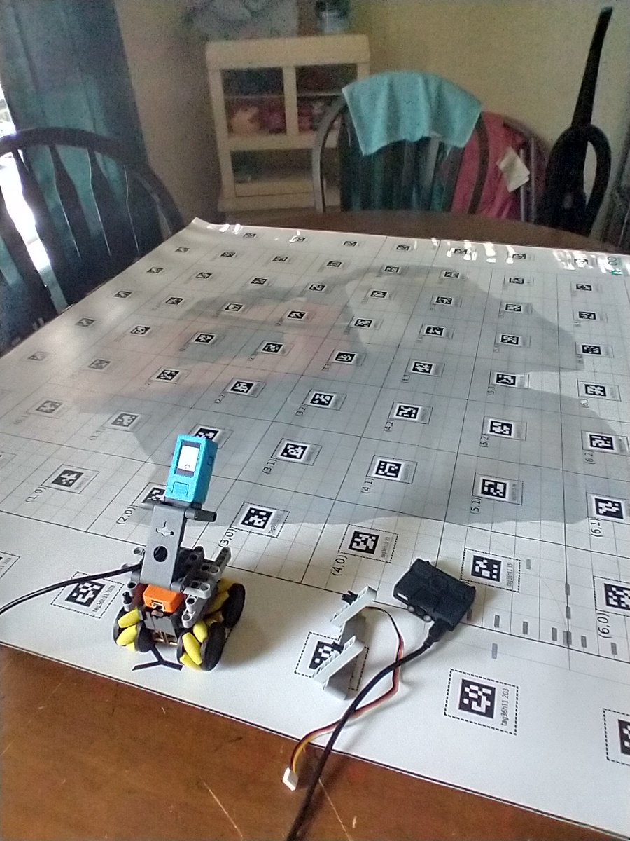 kd8bxp's tweet image. I also had a new grid map printed at a local library maker space, now the #Apriltags are printed on the grid...problem of the #M5Rover pushing my cards off the map solved...but now I can&apos;t changed the markers easy if I need too.