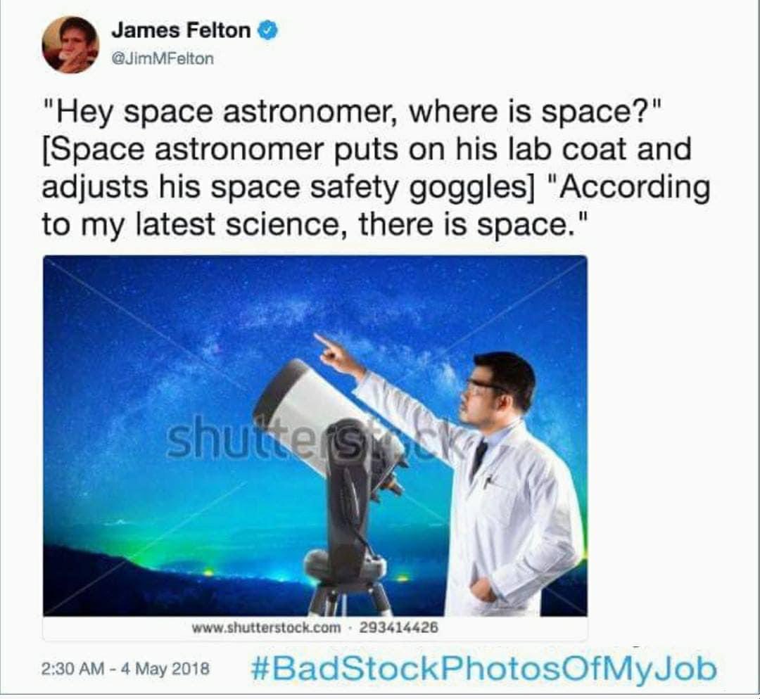 erfmufn's tweet photo. Hah idiots. Real astronomers don’t use alt-az fork mounts. #BadStockPhotosOfMyJob 🥼 https://t.co/WLsHcAdJT0