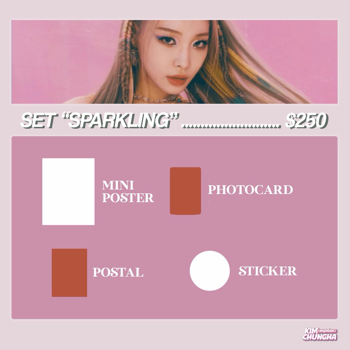 kchunghaarg's tweet photo. ◣ EVENTO ◥ 220826
¡Byulharangs! Les dejamos los sets que pueden encargar para retirar en la próxima Kpop Revolution del 10/09. En cada una de las imágenes pueden ver lo que contiene cada uno de ellos, con su respectivo precio. 

#청하 #CHUNGHA @CHUNGHA_MNHent https://t.co/Mke3srEH6O