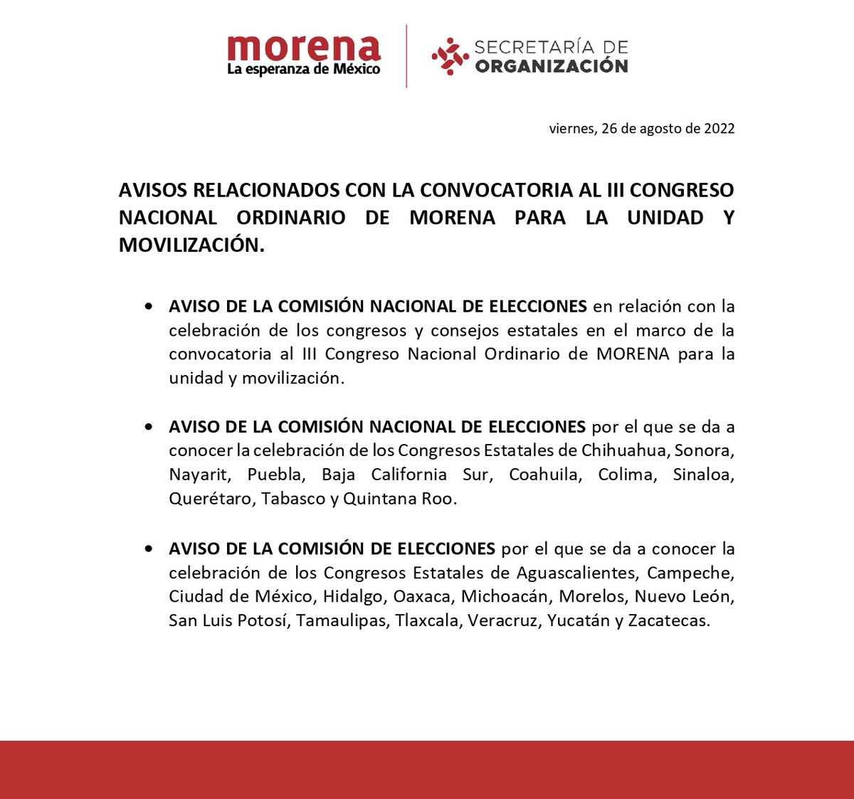 Secretaría Organización #CEN #morena tweet media