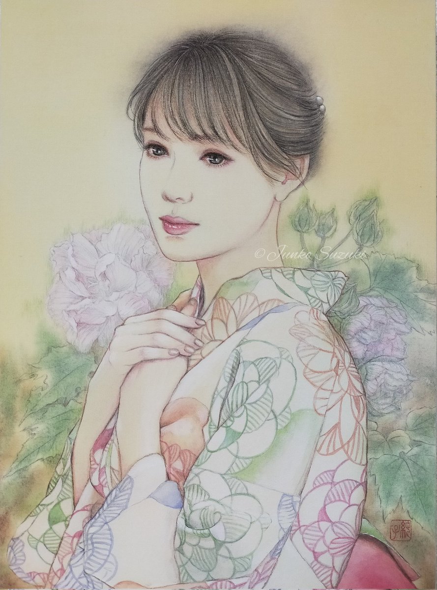 Junko_sumiart's tweet photo. こちらの作品は4月頃には完成していましたが浴衣👘の季節が終わりに近づいて来たのでアップすることにしました���展示(10月or11月)が決まりましたらお知らせいたします🙇
F4「酔彩」
天竺綿、水干、岩絵の具
#人物画 #美人画  #日本画 https://t.co/gaunqC6Ltn