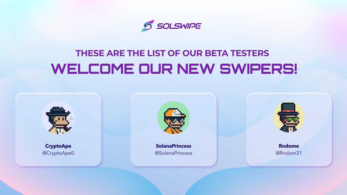 Batch 1.2 of our Beta testers cards shipped out and on its way! 💳 Cant wait to share who our Batch 2 swipers are ! 👀

Congrats and welcome our new Swipers!🎉
The first few champions to receive our card!
<a href="/cryptoape/"></a> 
<a href="/SolanaPrincess/">👑 SOL PRINCESS 🛡️</a> 
<a href="/rndome/"></a> 

#swipeswipe