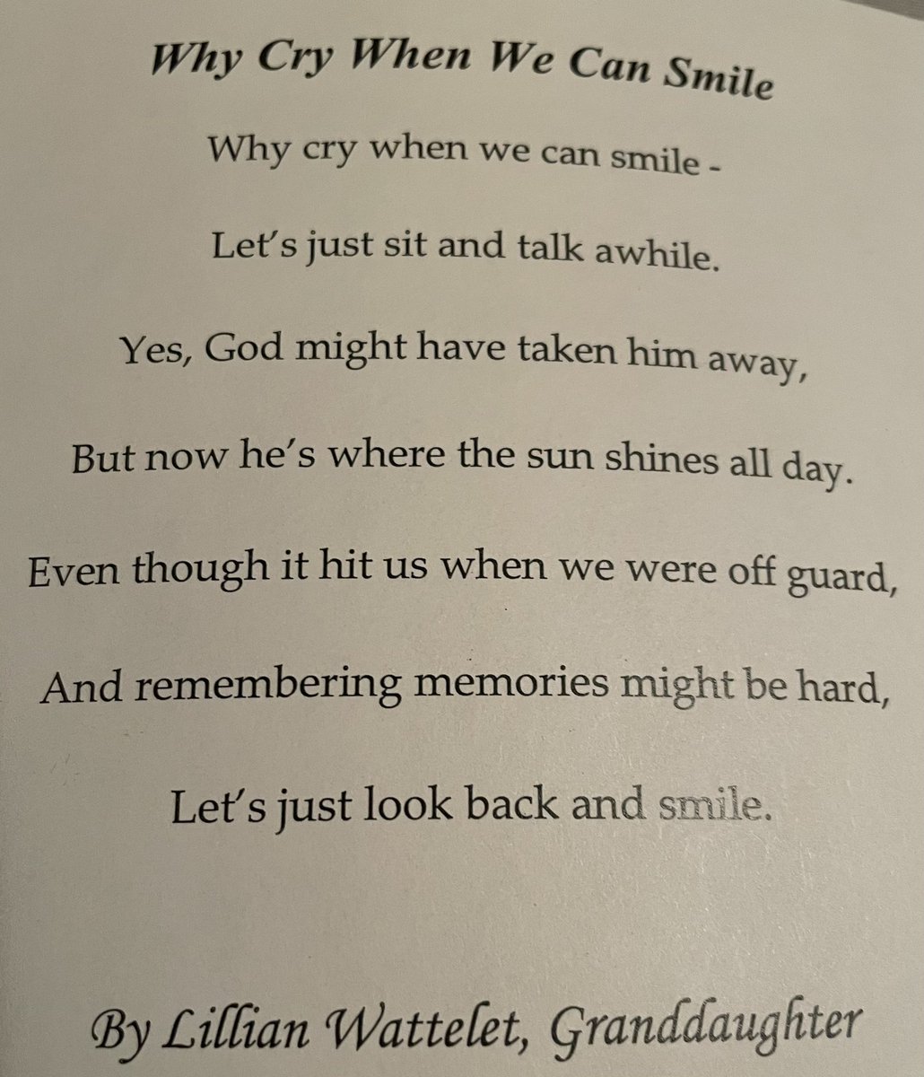 wattelet's tweet photo. Gma came for the weekend and brought a memorial pamphlet that every Illinois Eastern Star lodge received for gpa’s passing and @lillianw1711 poem is read at meetings. ❤️ https://t.co/1Dd8RDO7n3