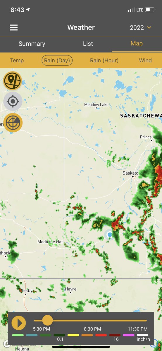 FE_SPrairies's tweet photo. Rains have been fairly spotty in the southern prairies this year. Here’s a good example from today! Perks of having @farmers_edge field side weather stations to track it. Anyone else get rained out today? https://t.co/UgPjxqix38