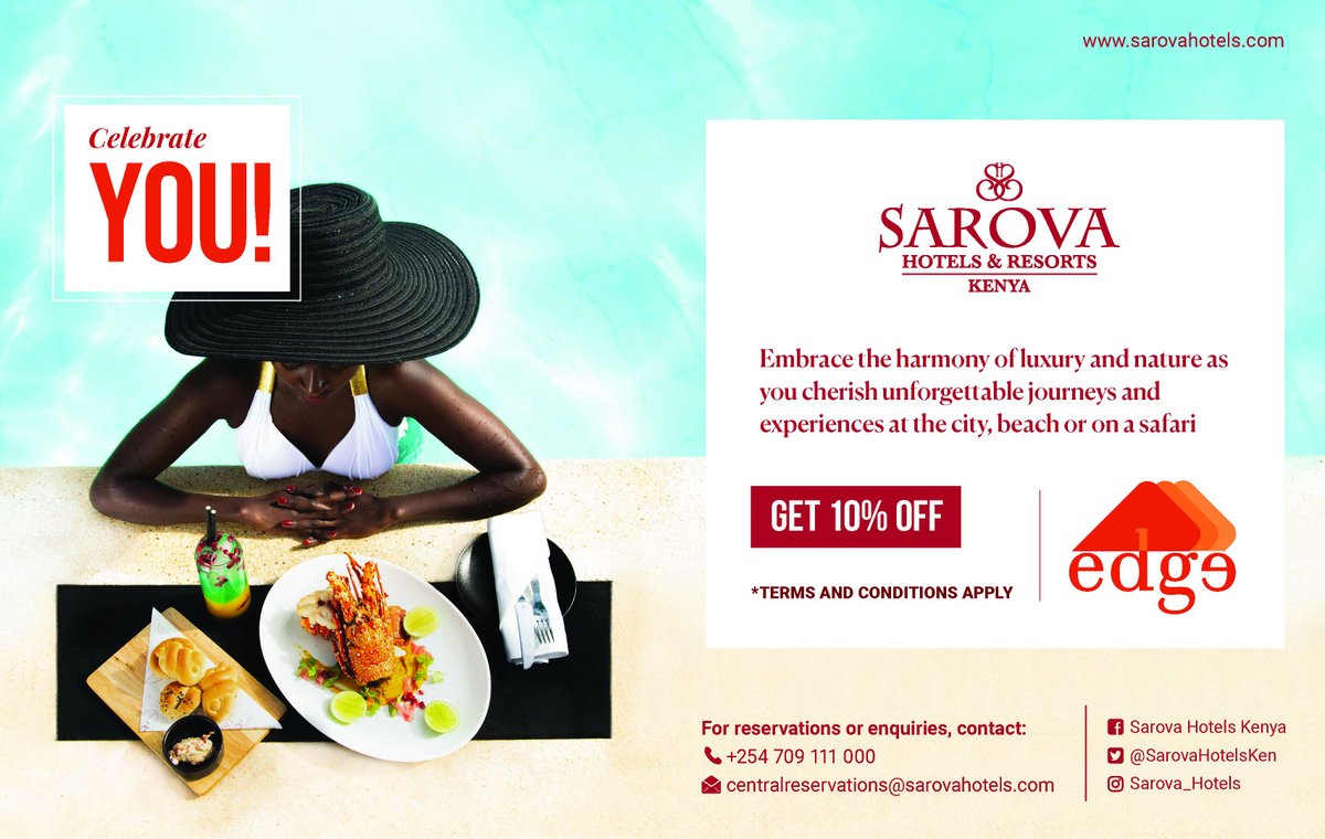 EdgeLYF's tweet photo. The Edge App is giving you a lifetime experience at Sarova Hotel where you get 10% off when booked through the Edge App.
#WeekendPlan
#GetEdged
#TheEdgeGeneration
Download the edge app: https://t.co/RzRzHWmfQq https://t.co/ayZV9zO62N