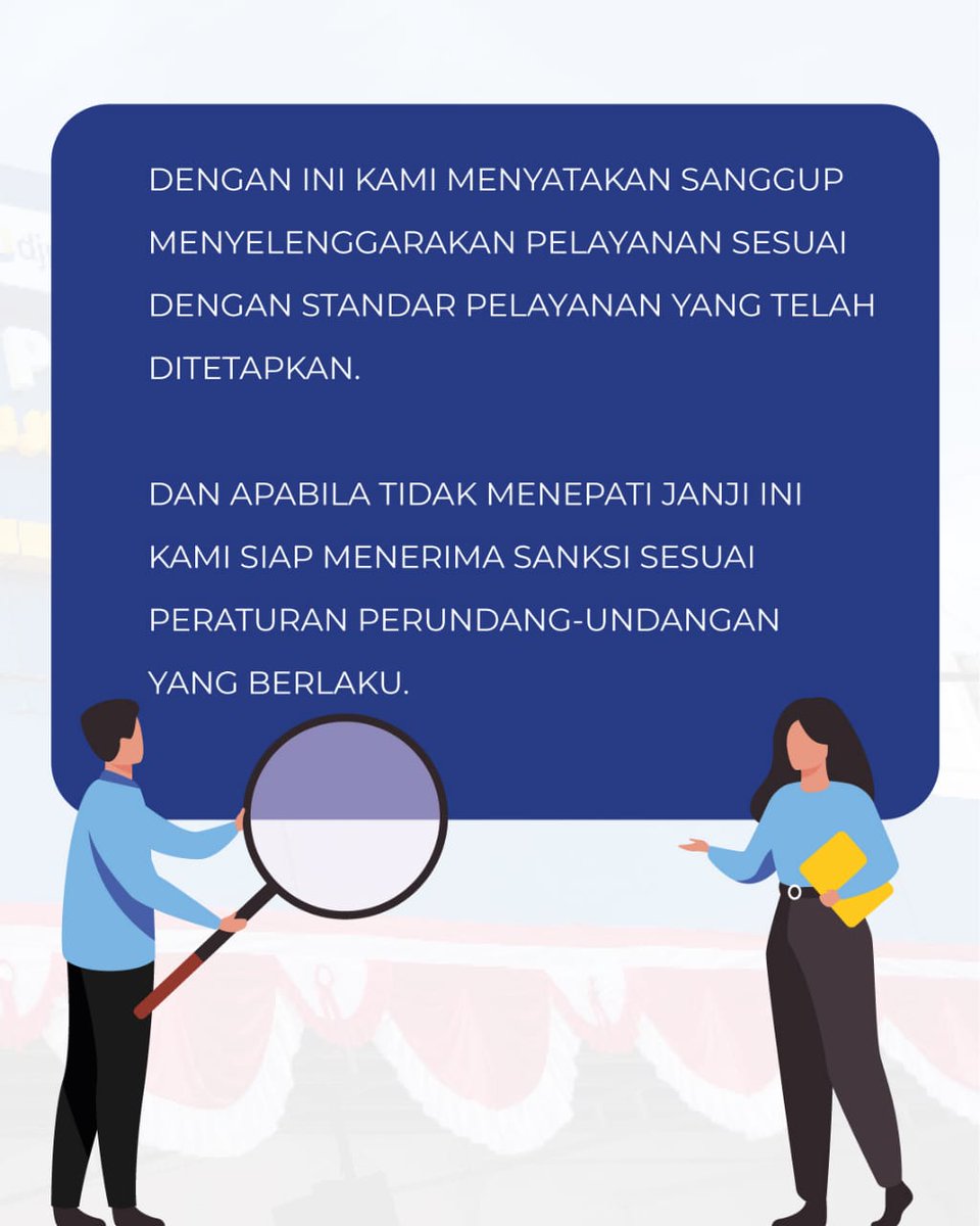 Selamat siang #KawanPajak

Setiap Kantor Pelayanan Pajak wajib mempunyai Maklumat Pelayanan yang menyatakan kesanggupan memberikan pelayanan sesuai dengan standar pelayanan yang ditetapkan.

KPP Pratama Mamuju berharap dapat terus meningkatkan pelayanan untuk #KawanPajak