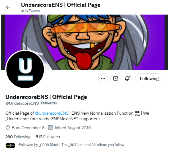 _999ENSclub's tweet photo. @UnderscoreENS 
Not even 30 days old and yet 500+ followers.

Congratz!!! Keep up the good vibes, and spreading the word about _ENS!

#UnderscoreENS #_999CLUB #ENS #ENSDomains https://t.co/g1BCOovS51