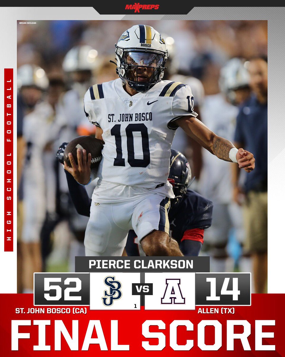 MaxPreps's tweet photo. No. 1 St. John Bosco blows past Allen 52-14 in Texas! 🤯

✍️: https://t.co/7htnsyPiLU https://t.co/8cXDtapyYL