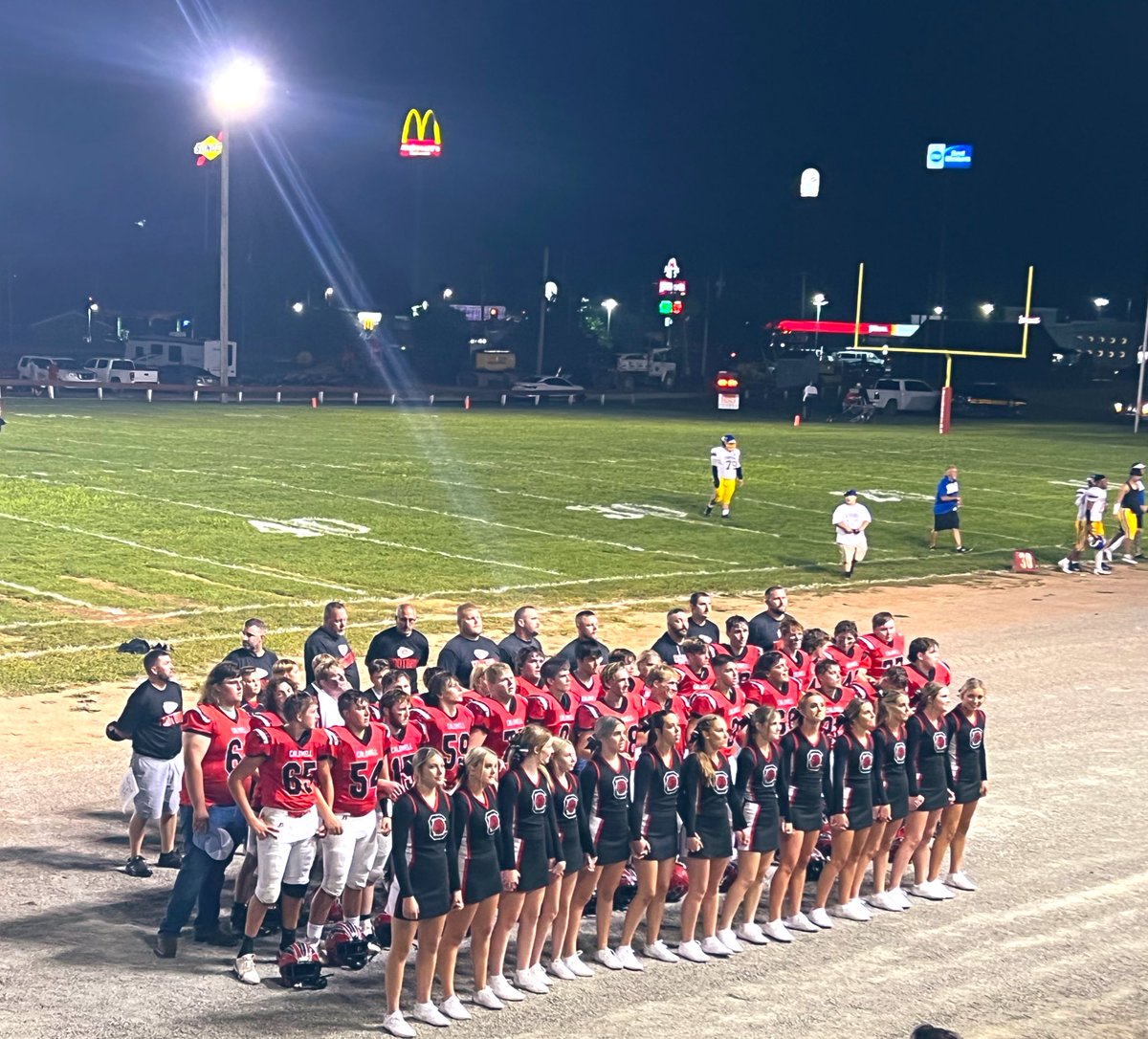 CaldwellAthDept's tweet photo. Friday night football in Caldwell is a special place to be. Hearing the band play the alma mater and the players, coaches, cheerleaders, and fans sing at the conclusion of the game is what it’s all about, PRIDE! The tradition lives on! #GoSkins #CaldwellPride 

🔴 ⚫️ ⚪️ https://t.co/6fr3AX4Vtj