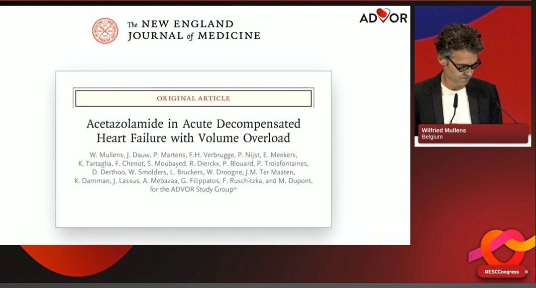 BWGHF's tweet photo. #ADVOR trial: acetazolamide added to intravenous loop diuretics decreases congestion within 3 days in patients with acute decompensated #heartfailure.
#ESCCongress Door to combo-diuretic therapy the new gold standard in AHF ? 👏@WilfriedMullens @ESCardioNews #HeartFailure https://t.co/fRvXed9PQO