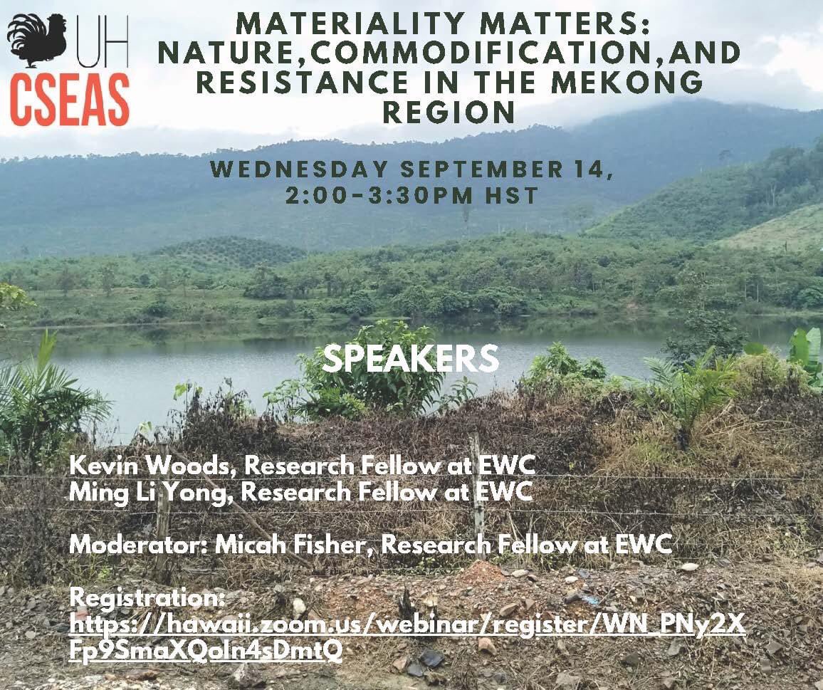 Kevin_M_Woods's tweet photo. Come listen to my brilliant colleague @drmingliyong and myself expertly guided by moderator Micah Fisher @radandima speak @uhcseas on our respective political ecology research in the Mekong https://t.co/R5cQGDn9Ze