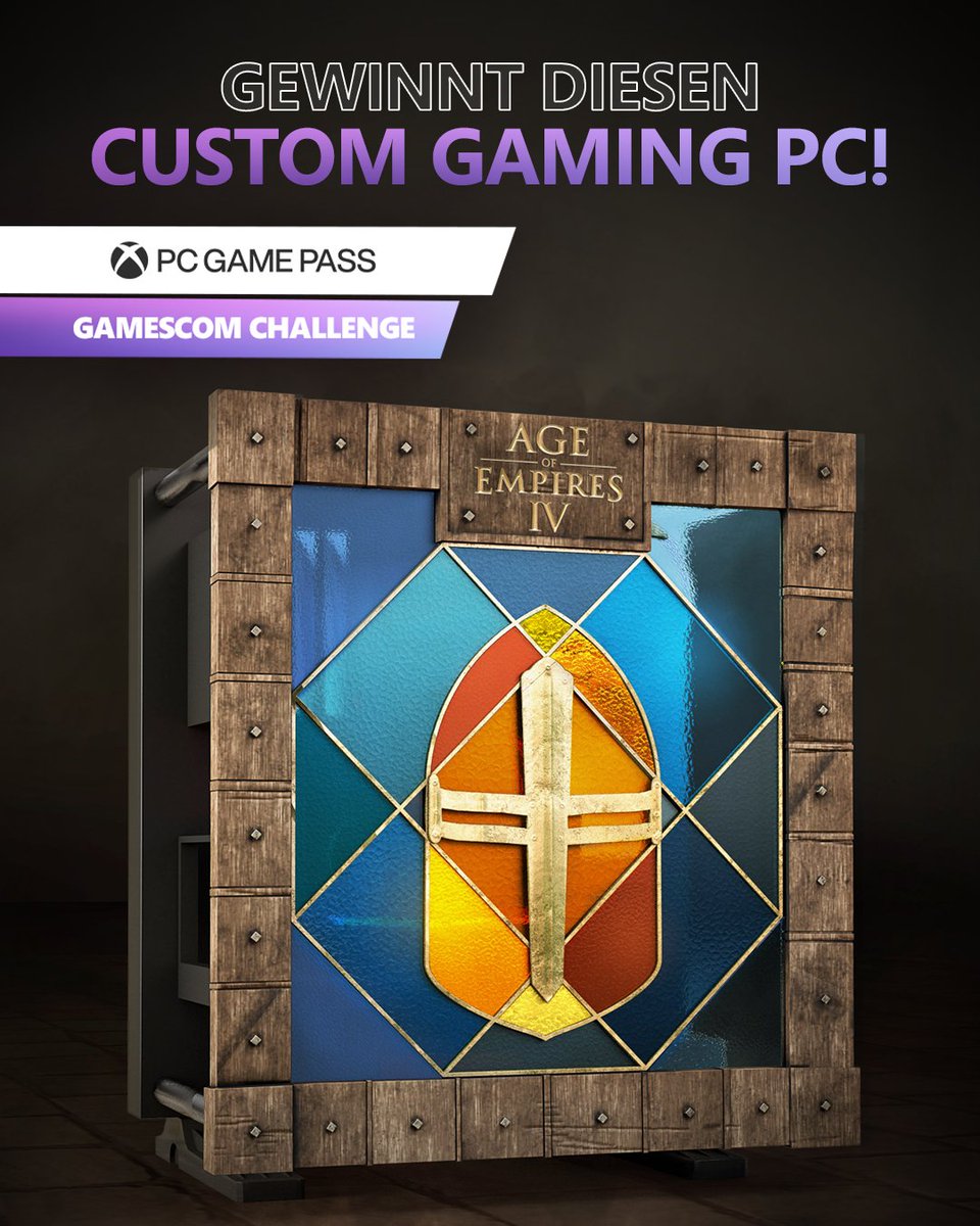 Unsere #PCGamePassGamescomChallenge läuft &amp; wir verlosen diesen Custom Age of Empires PC (Specs siehe TNB).

So macht ihr mit:
1. <a href="/PCGamePass_DACH/">PC Game Pass DACH 🇩🇪🇦🇹🇨🇭</a> folgen ✅
2. Tweet liken + RT ❤️🔁

Details zur Challenge👇
news.xbox.com/de-de/2022/08/…

Teilnahmebedingungen👇
xbox.com/de-de/promotio…