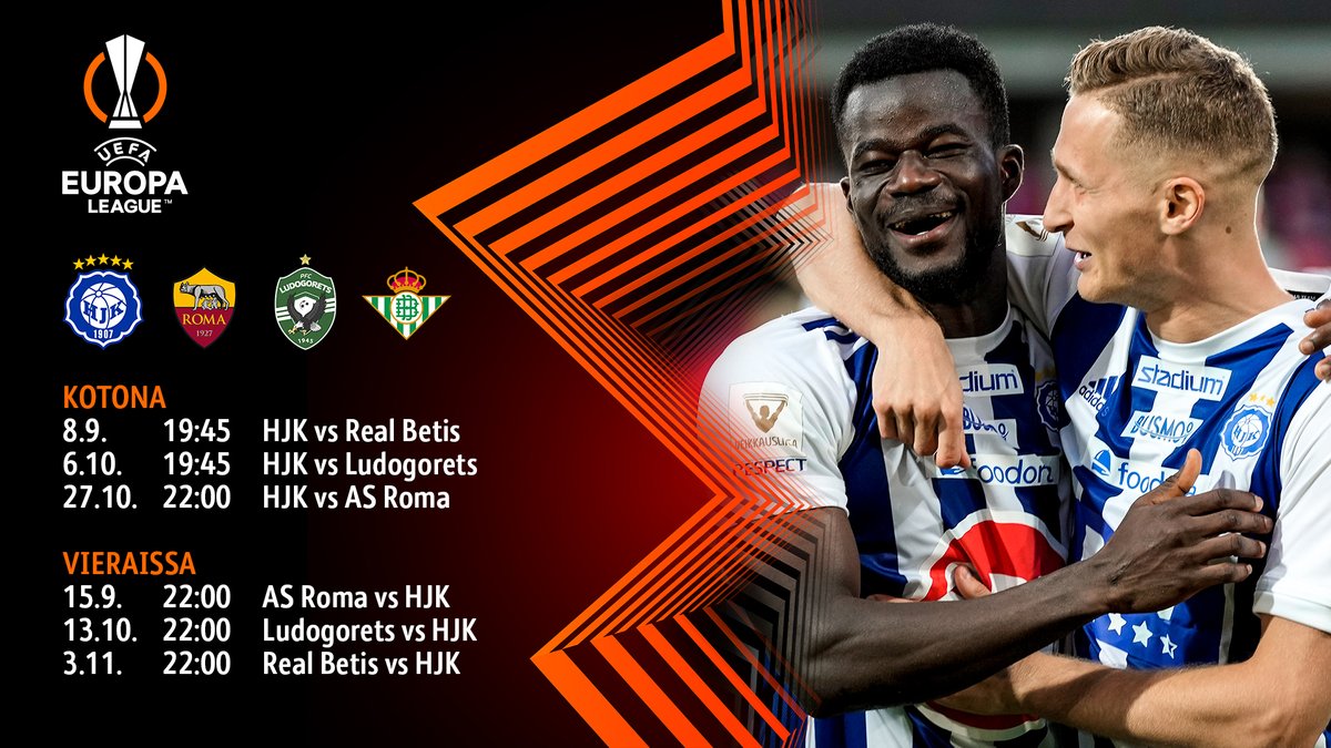 Tässä HJK:n otteluohjelma Eurooppa-liigaan!

Kausikorttilaisten etuosto-oikeus on käynnissä, yleinen lipunmyynti alkaa maanantaina klo 10. 

👉🏻 liput.hjk.fi

#HJK #UELfi #Veikkausliiga