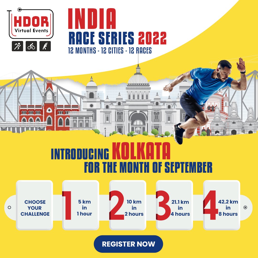 HDORVirtual's tweet photo. 👉 Win a unique finisher 🏆 trophy for each city!

12 MONTHS 12 CITIES 12 RACES

For September, our pick is The capital of West Bengal, Kolkata a city with charm and elegance, which has several hidden treasures. https://t.co/vnbXHmY8Rt